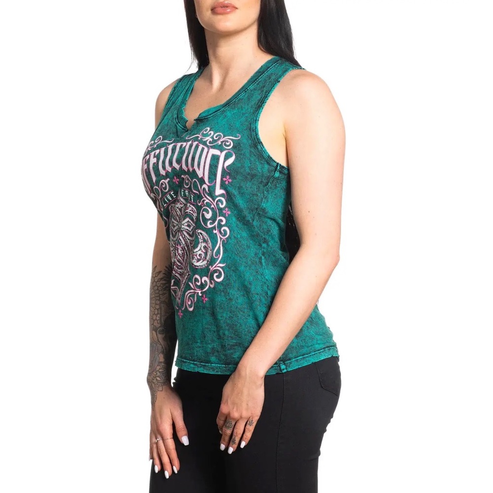 Affliction Women's T-Shirt Winter Epitaph Black Biker Tattoo - Picture 7 of 9